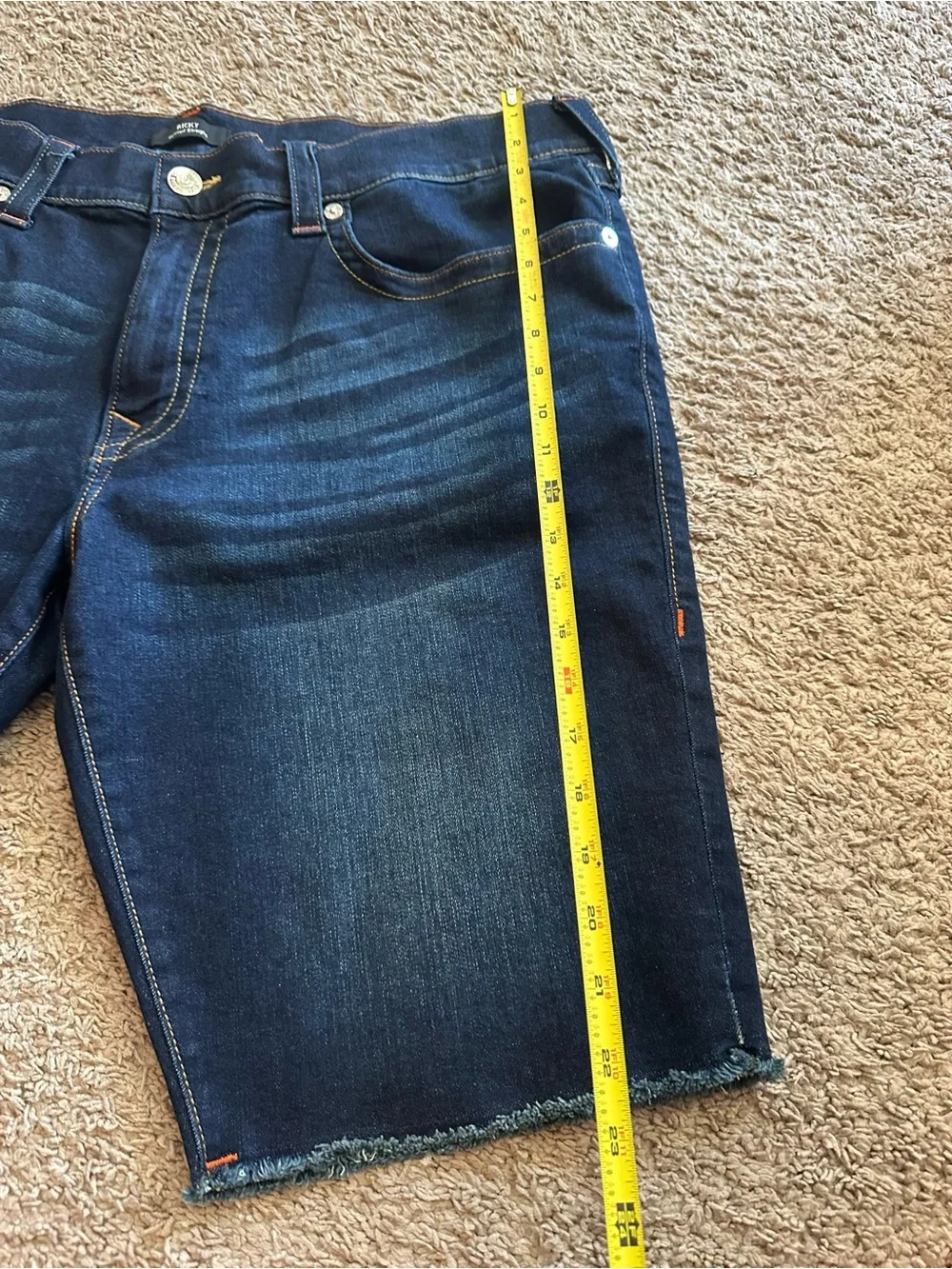 True Religion Ricky Men's Denim Shorts Cut Off Size 40 Dark Wash Flap Pocket